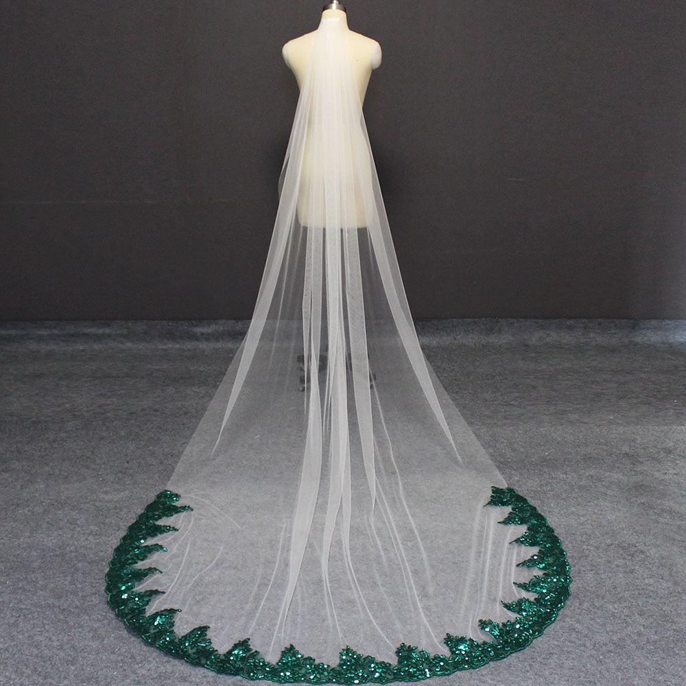 Sequins Green Lace Veil