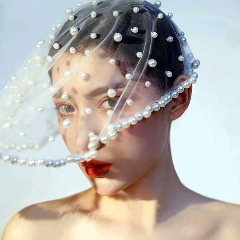 Beaded Bridal Mask Small Veil
