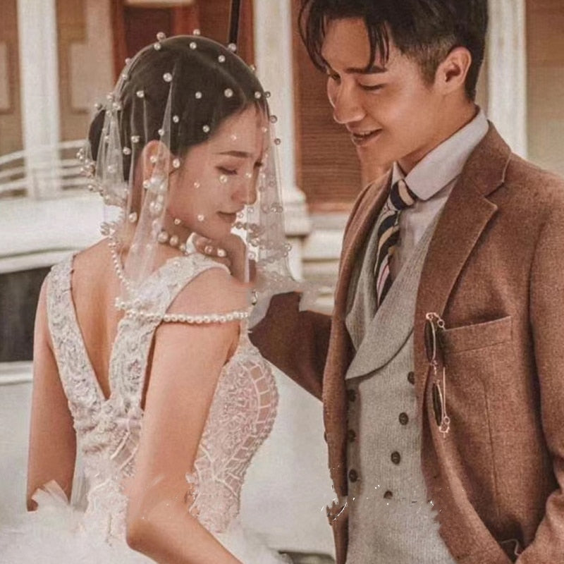 Beaded Bridal Mask Small Veil