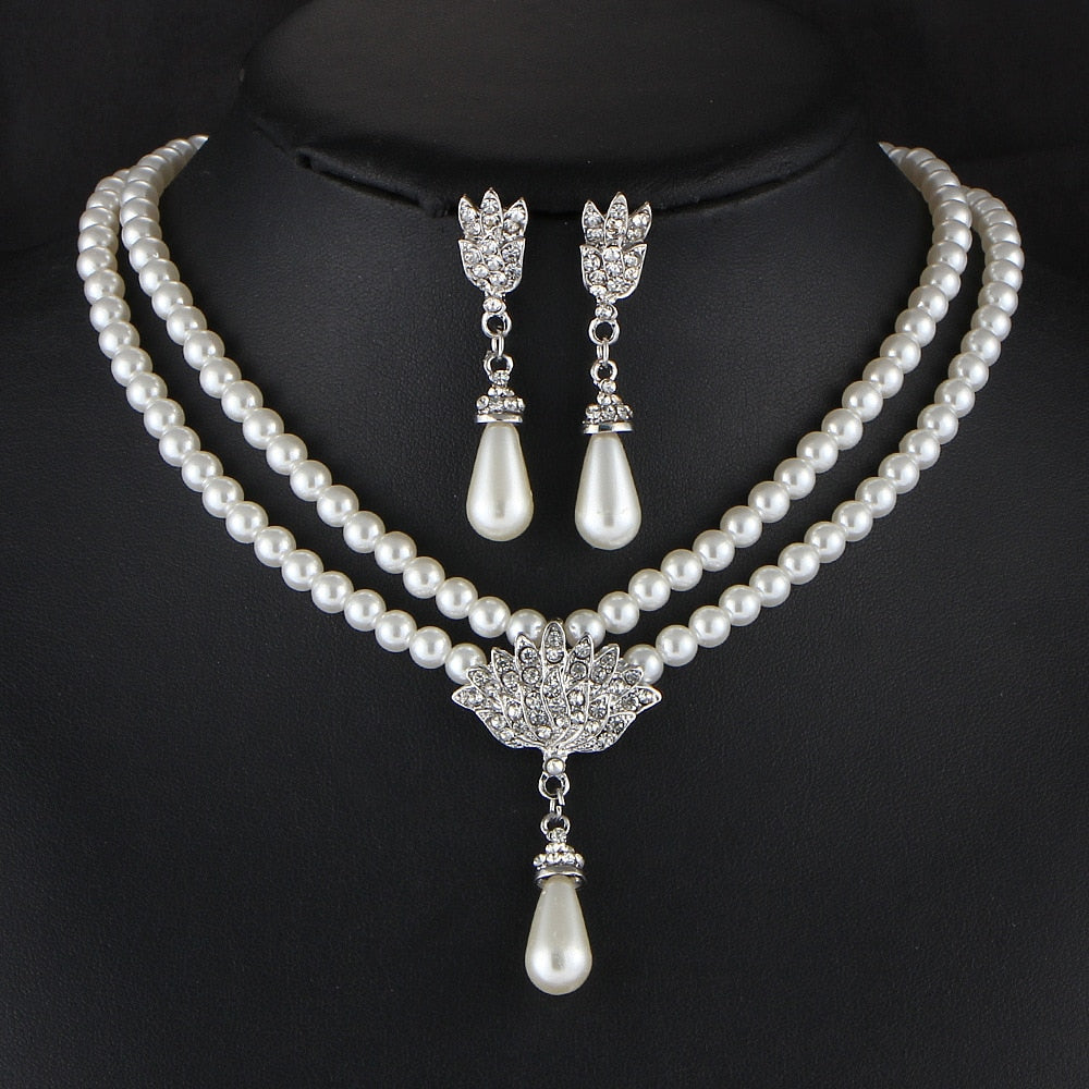 Elegant Simulated-pearl Drop Bridal Set