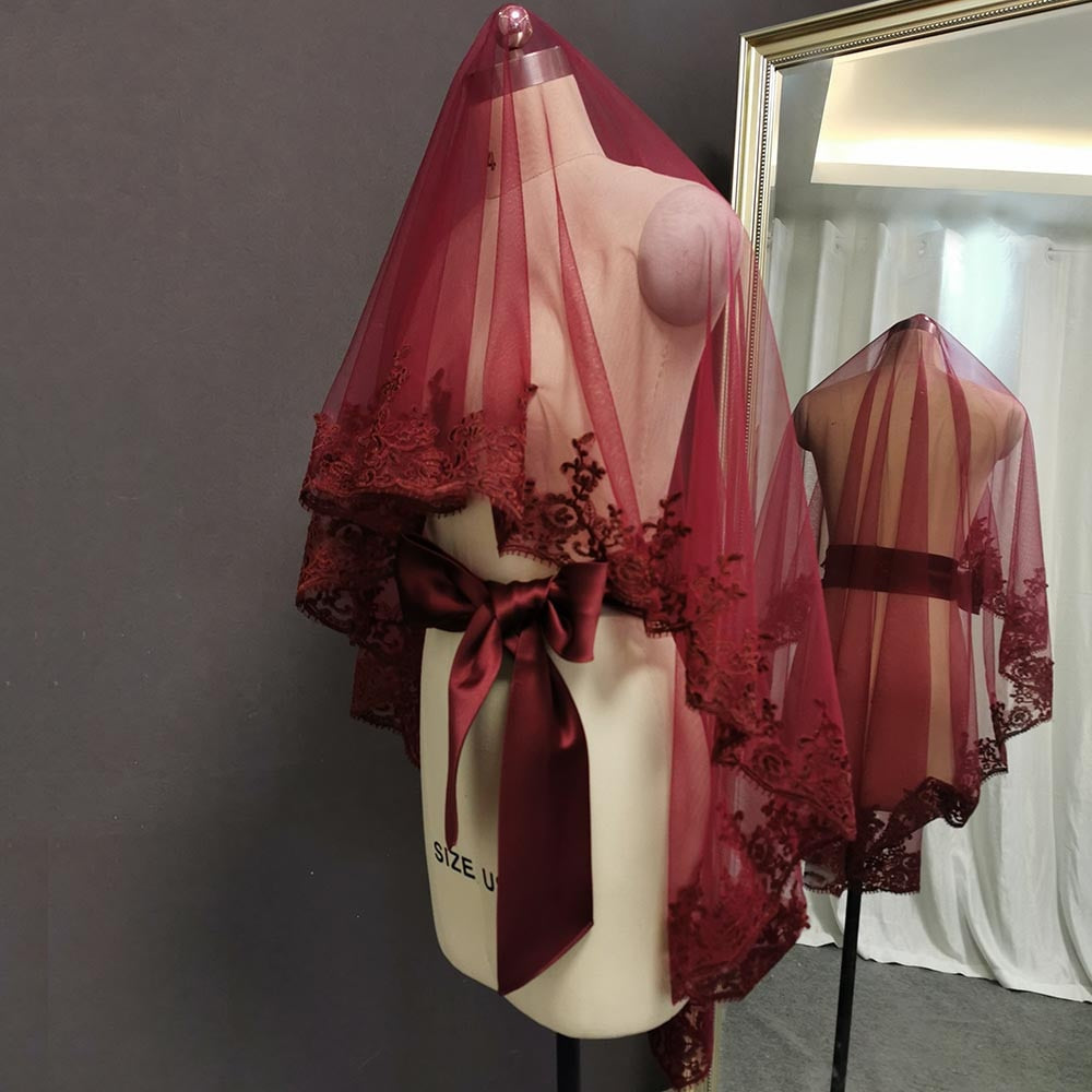 Dark Burgundy Veil with Belt