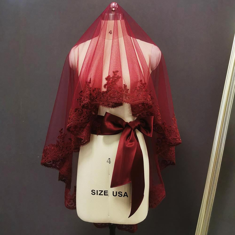Dark Burgundy Veil with Belt