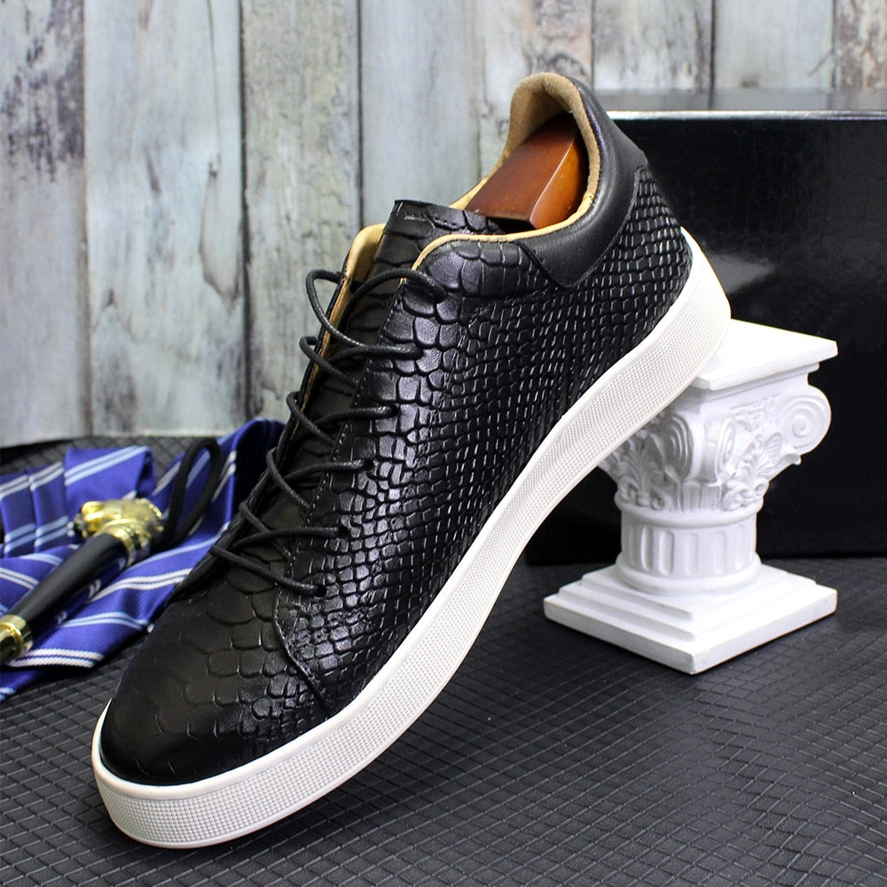 Genuine Leather Classic Lace-Up Sneakers