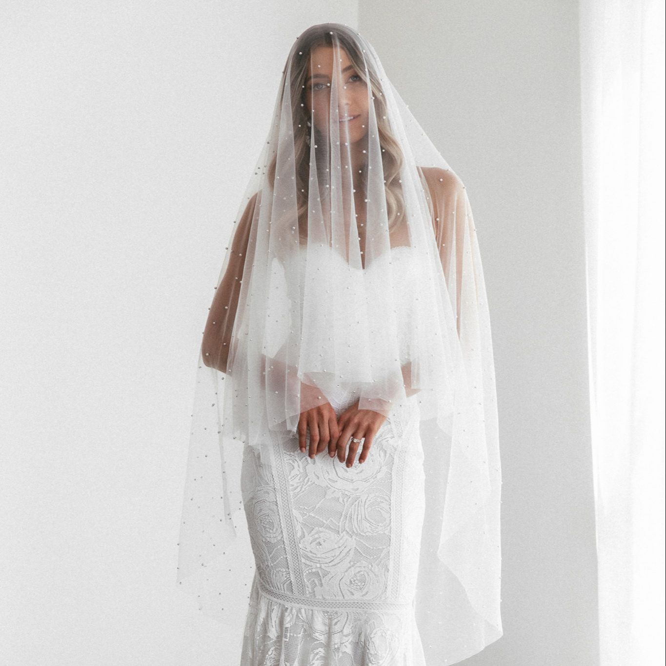 Blusher Wedding Veil with Pearls