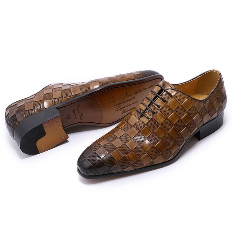 Plaid Print Lace-Up Men Shoes