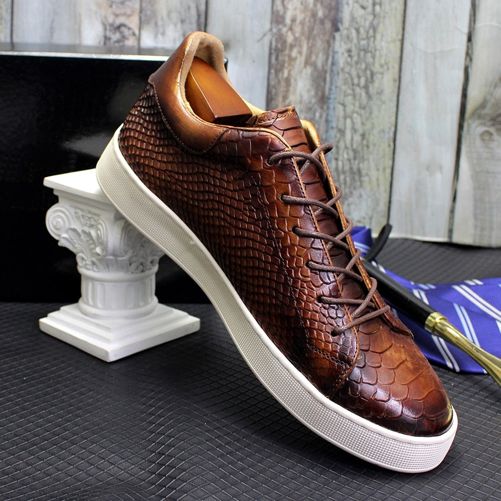 Genuine Leather Classic Lace-Up Sneakers