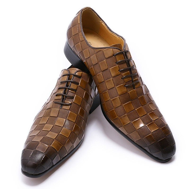 Plaid Print Lace-Up Men Shoes