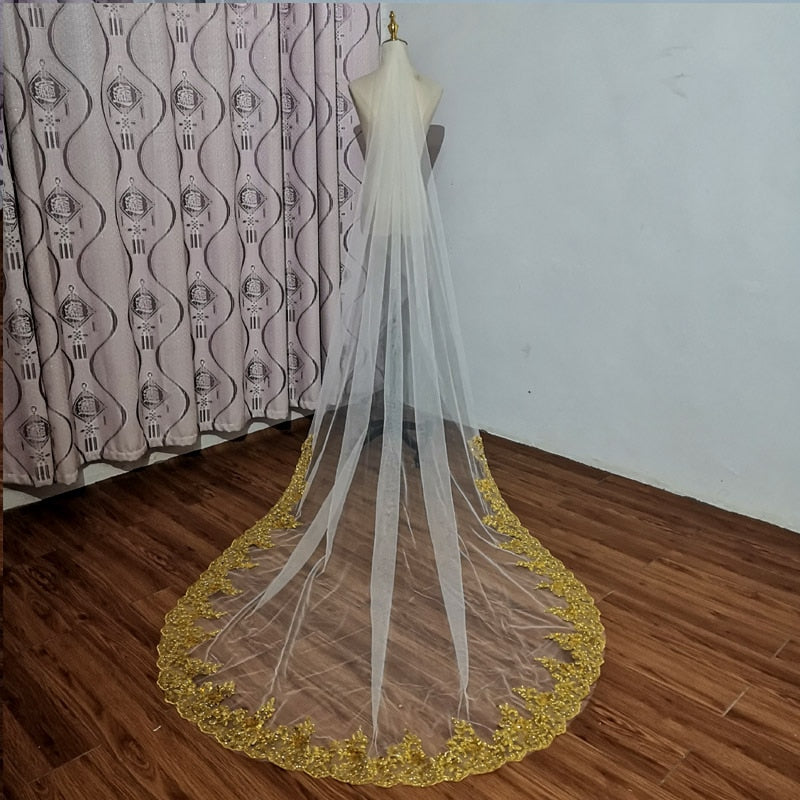Golden Sequins Long Lace Veil