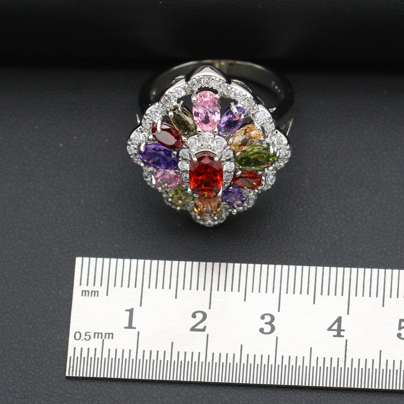 Mult-Color Stone Silver Color Jewelry Sets