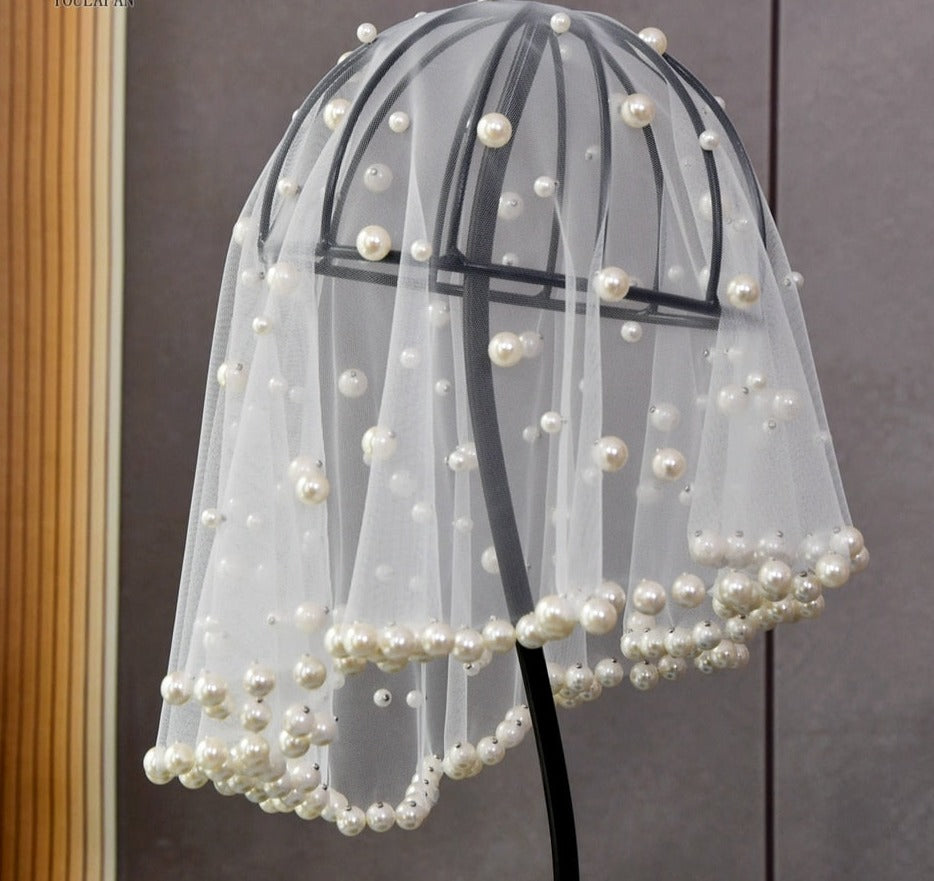 Beaded Bridal Mask Small Veil