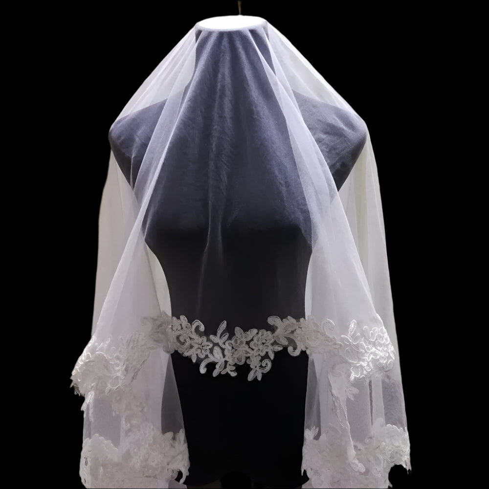 Wedding Bridal Cover Veil Applique Edge front