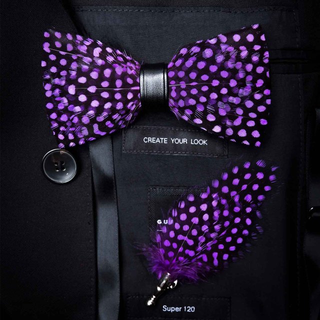 Natural Brid Feather Exquisite Bow Tie Brooch Pin