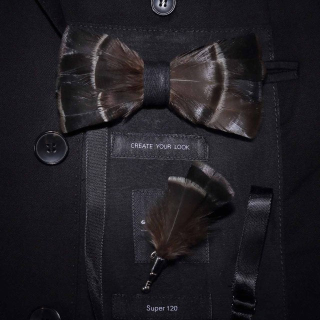 Natural Brid Feather Exquisite Bow Tie Brooch Pin