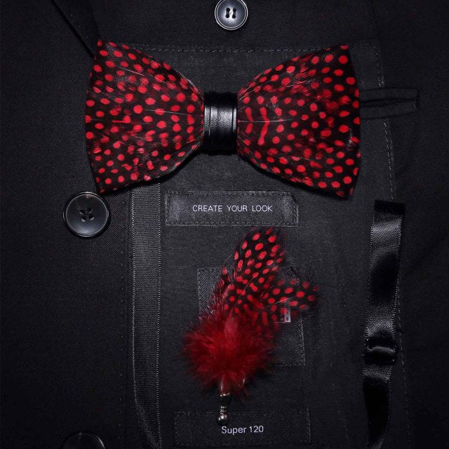 Natural Brid Feather Exquisite Bow Tie Brooch Pin