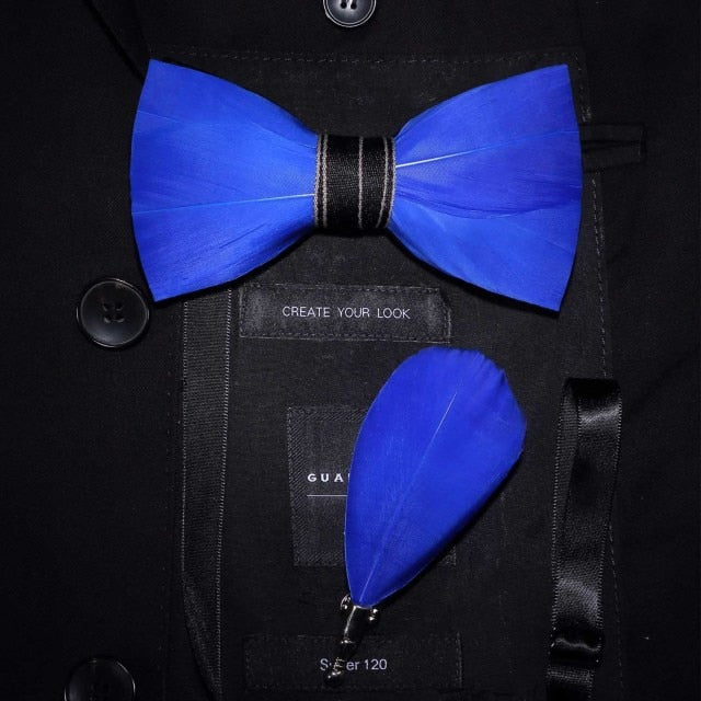Natural Brid Feather Exquisite Bow Tie Brooch Pin