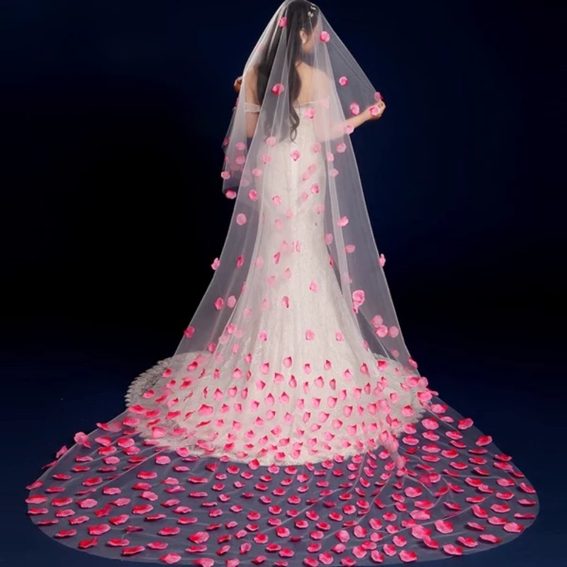 One Layer Lace Pink Petal Veil