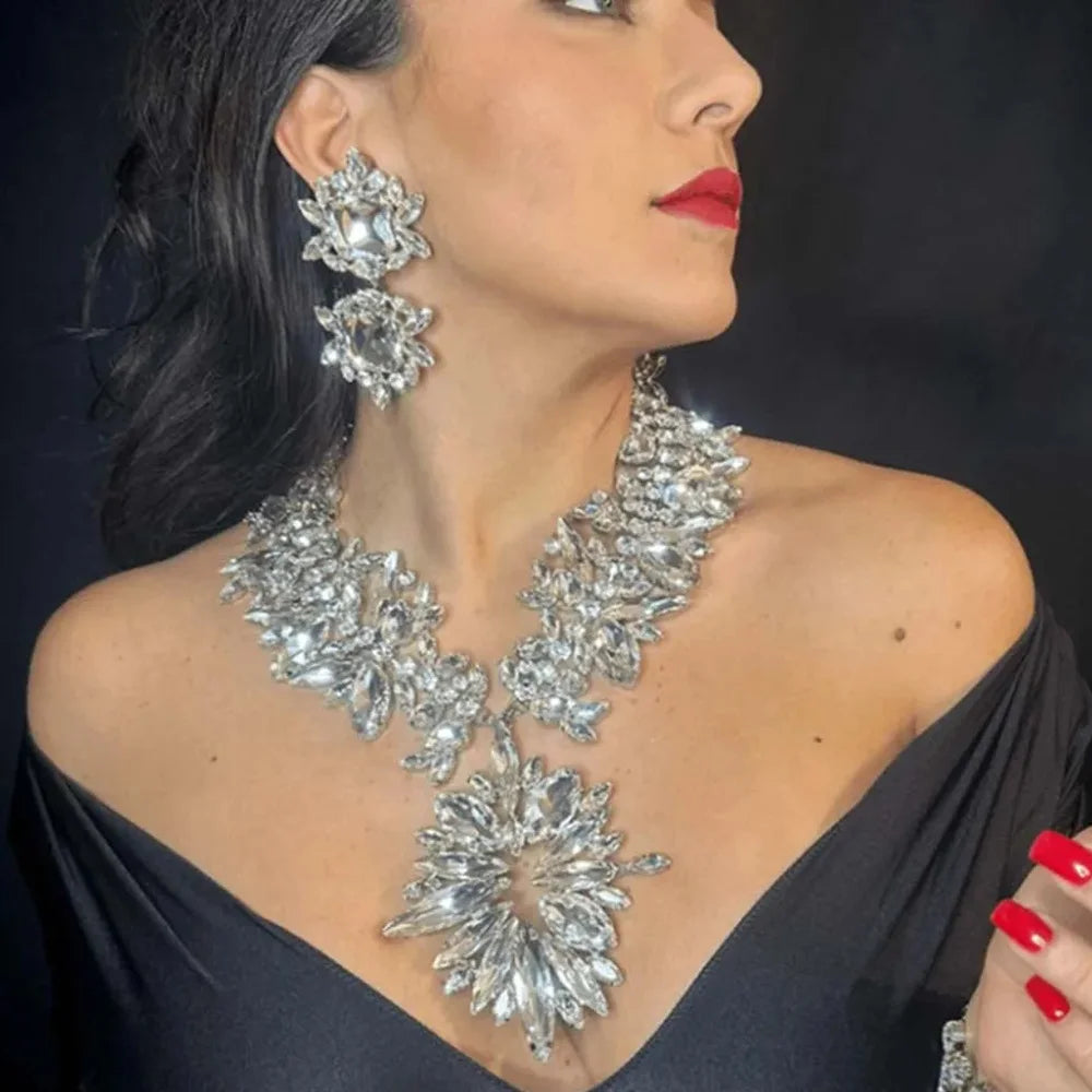 Model using 2pc Fashion Crystal Large Jewelry Set