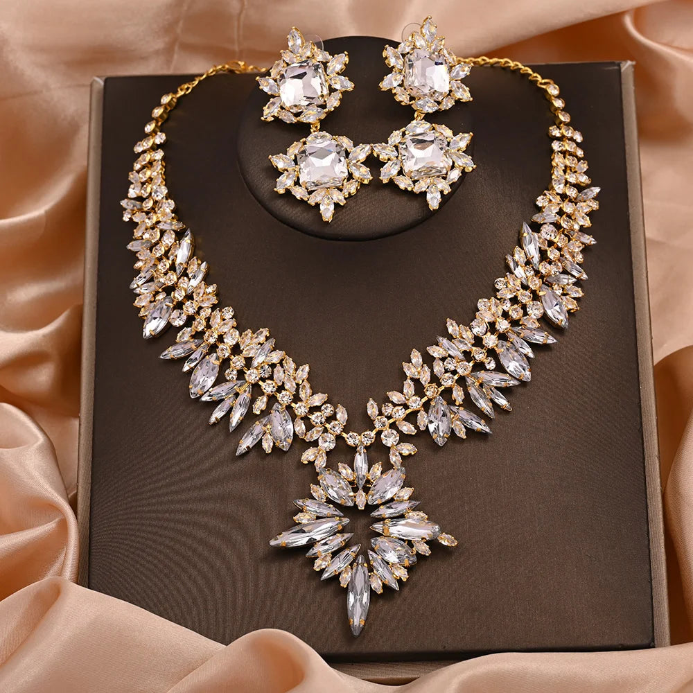 Gold 2pc Fashion Crystal Large Jewelry Set