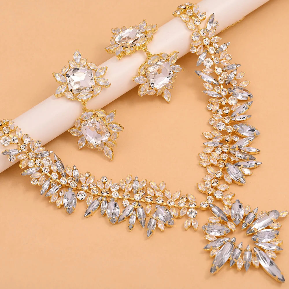 Gold 2pc Fashion Crystal Large Jewelry Set