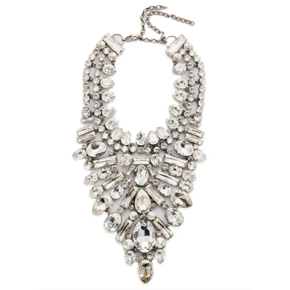 Exaggerated Rhinestone Choker Necklace – Geometric Statement Collar Jewelry for Women or Drag Queen Fashion