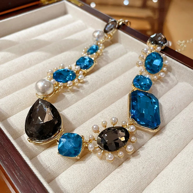 3-Piece French Light Luxury Jewelry Set – Water Drop Pearl & Rhinestone Necklace - necklace