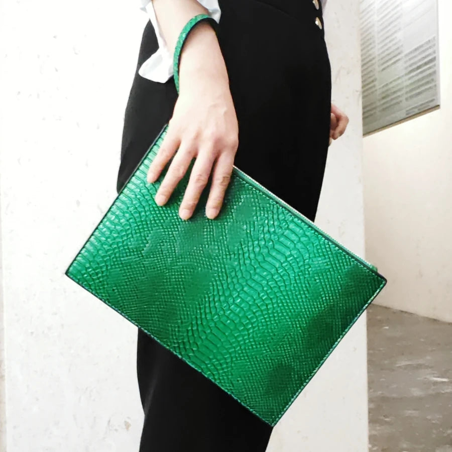 3D Serpentine Leather Clutch Bags