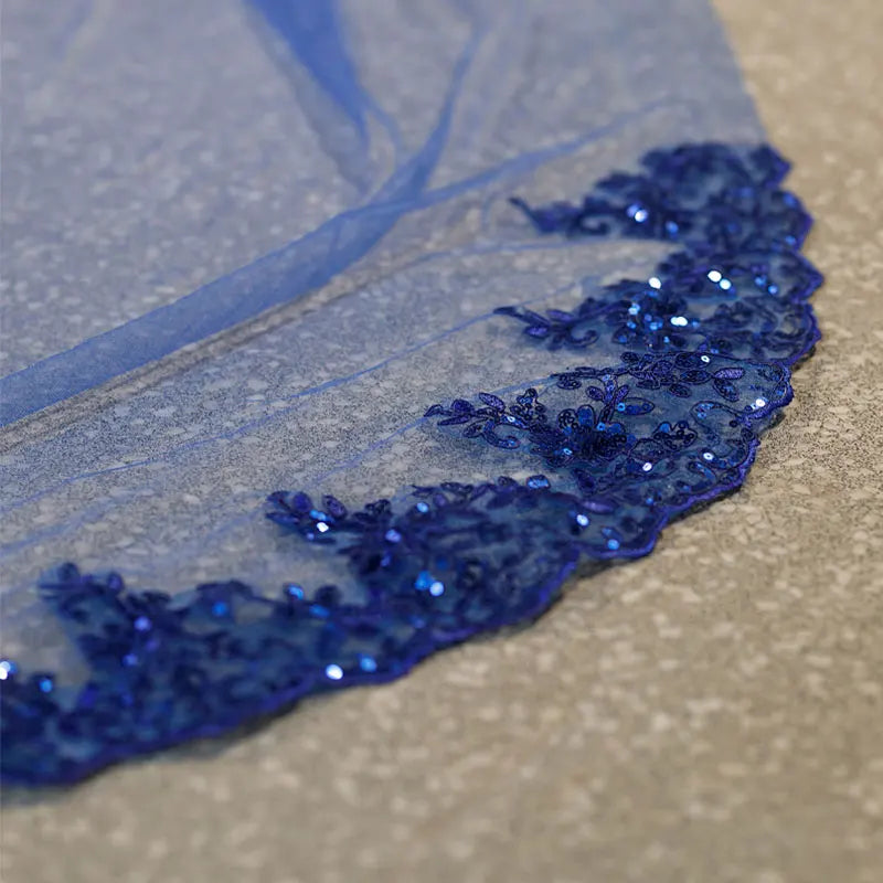 3M Long Blue Wedding Veil blue