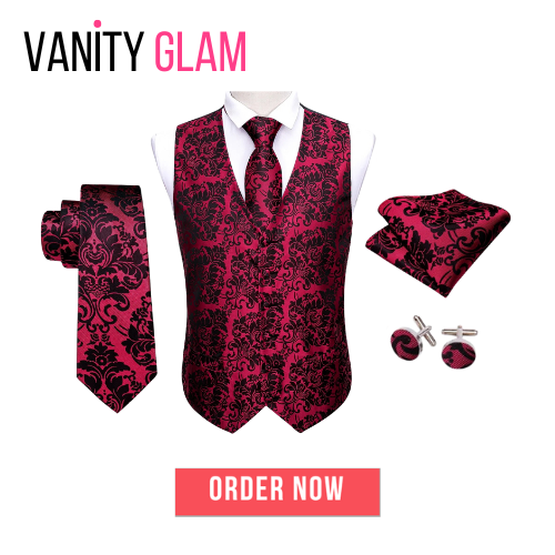 4PC Silk Men Slim Fit Waistcoat Vest Tie