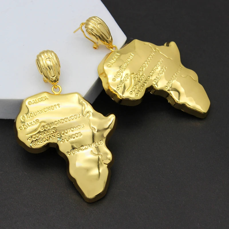 Africa Map Necklace & Earrings Set – 24K Gold Plated Ethiopian Jewelry for Women e