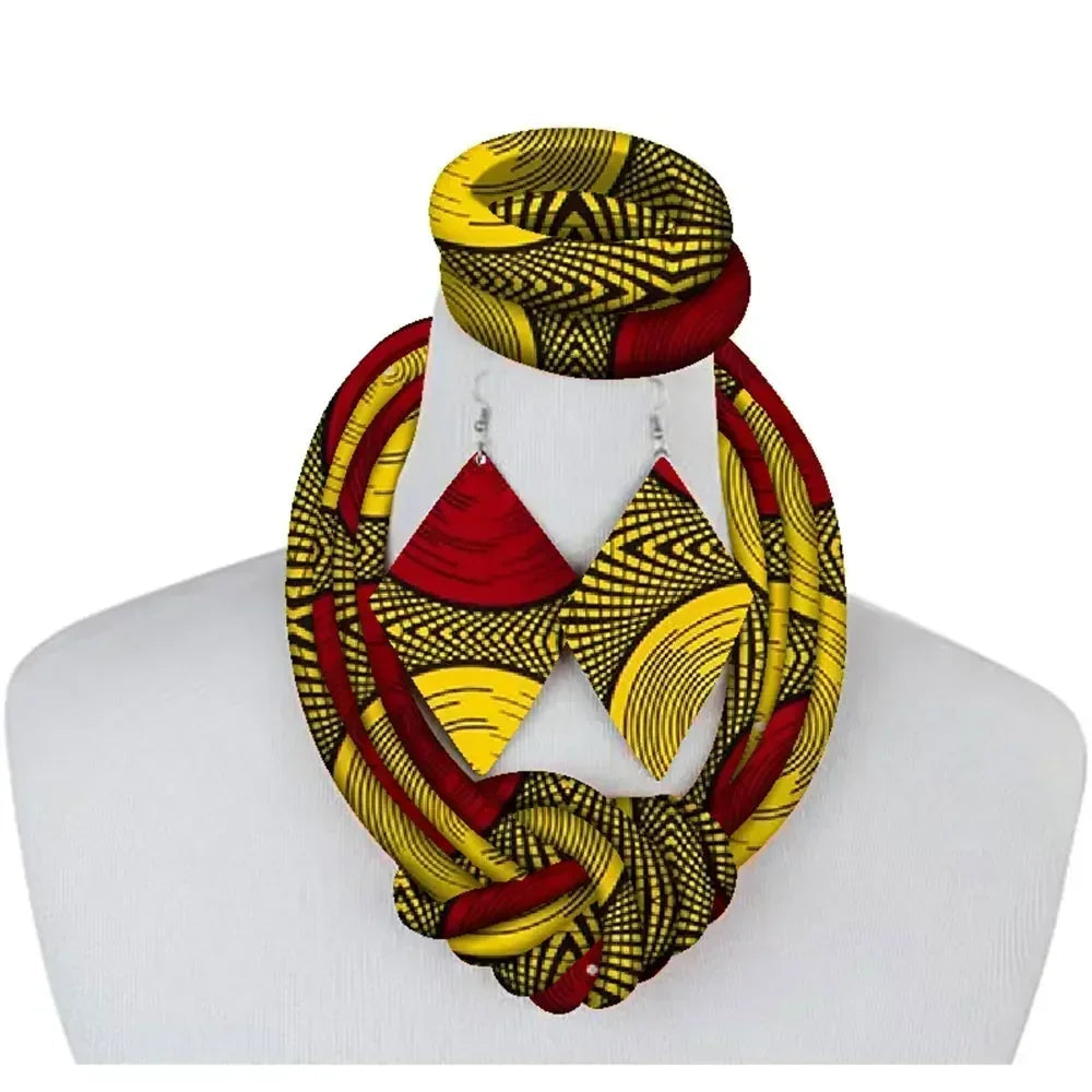 3-Piece African Print Ankara Fabric Jewelry Set – Necklace, Bracelet & Earrings Vanity Glam