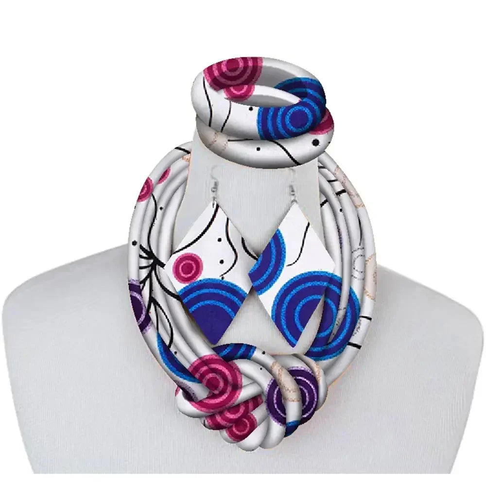 3-Piece African Print Ankara Fabric Jewelry Set – Necklace, Bracelet & Earrings Vanity Glam