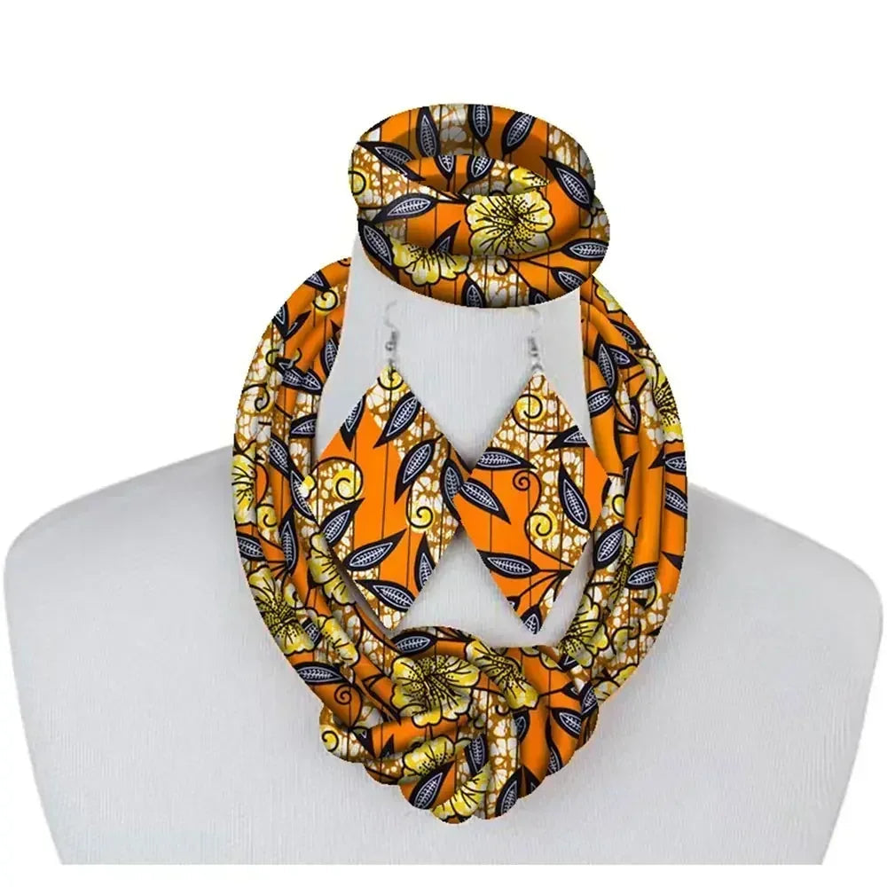 3-Piece African Print Ankara Fabric Jewelry Set – Necklace, Bracelet & Earrings Vanity Glam
