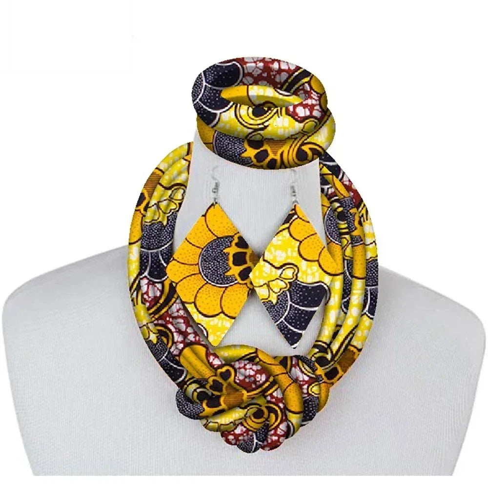 3-Piece African Print Ankara Fabric Jewelry Set – Necklace, Bracelet & Earrings Vanity Glam