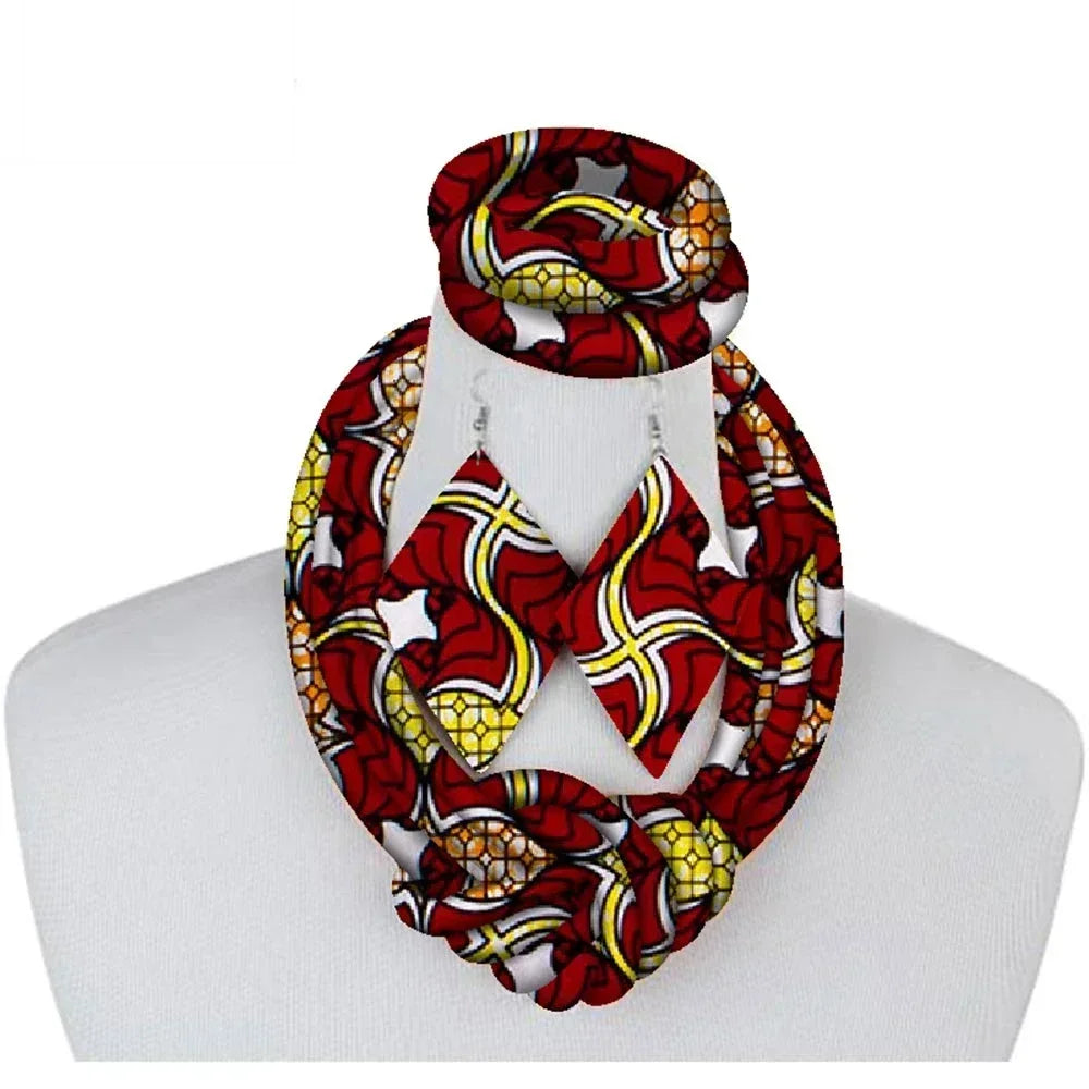 3-Piece African Print Ankara Fabric Jewelry Set – Necklace, Bracelet & Earrings Vanity Glam