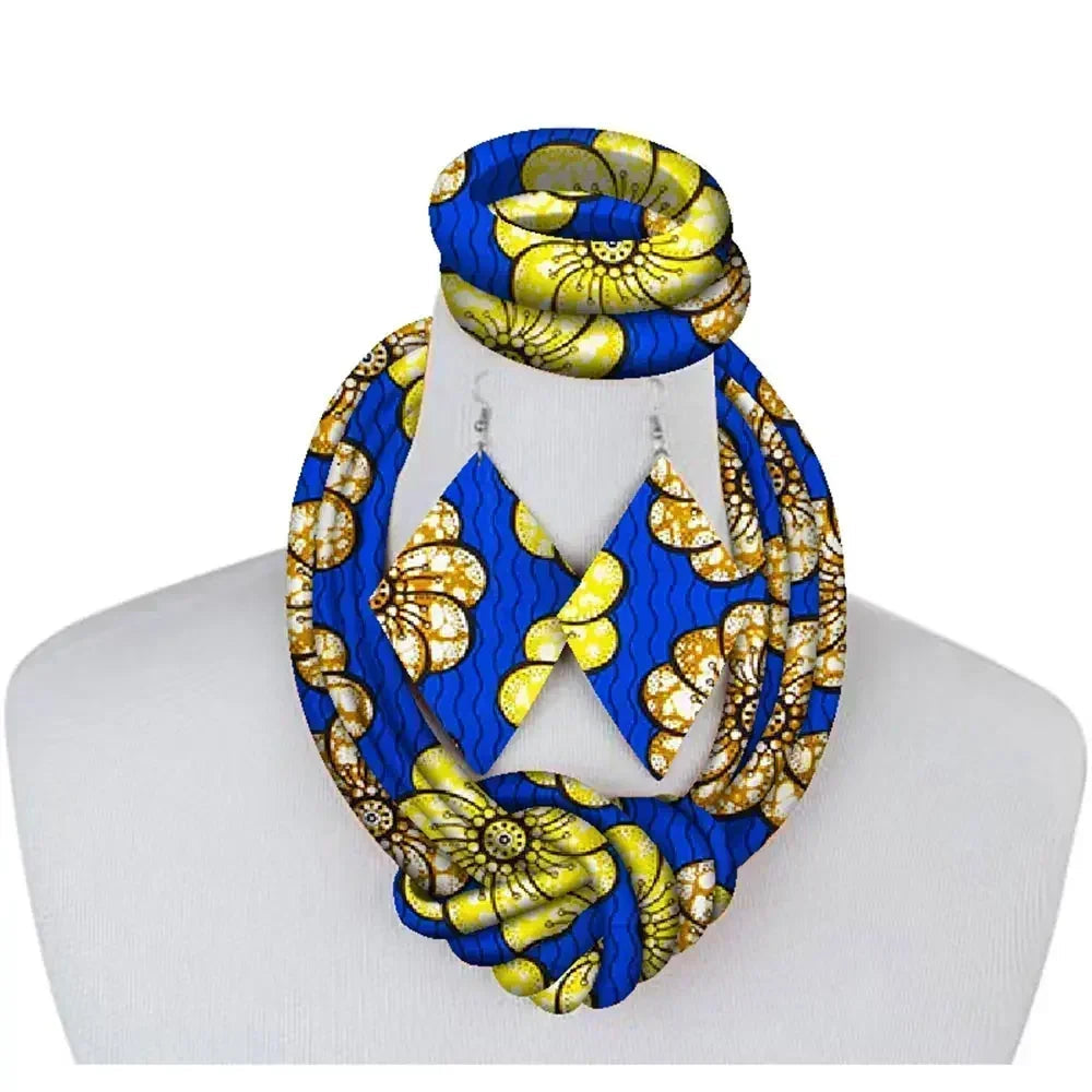 3-Piece African Print Ankara Fabric Jewelry Set – Necklace, Bracelet & Earrings Vanity Glam