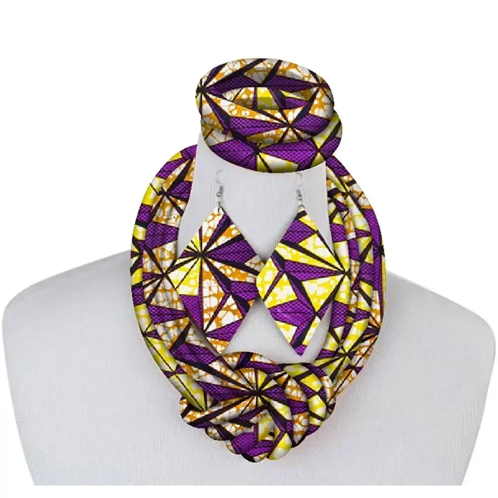 3-Piece African Print Ankara Fabric Jewelry Set – Necklace, Bracelet & Earrings Vanity Glam
