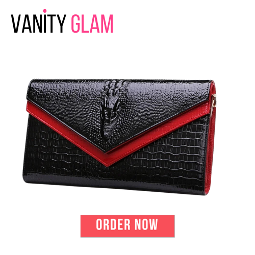 Alligator Pattern Cow Leather Clutch Bag Vanity Glam Logo