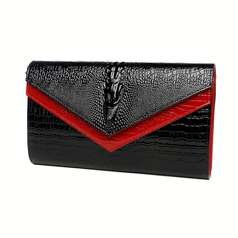Alligator Pattern Cow Leather Clutch Bag red black