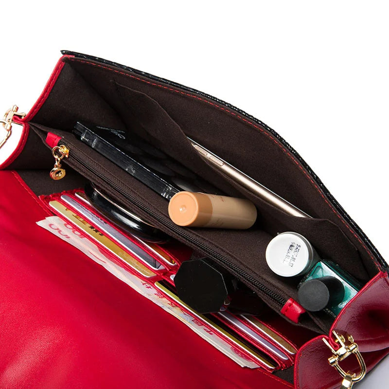 Alligator Pattern Cow Leather Clutch Bag compartment 