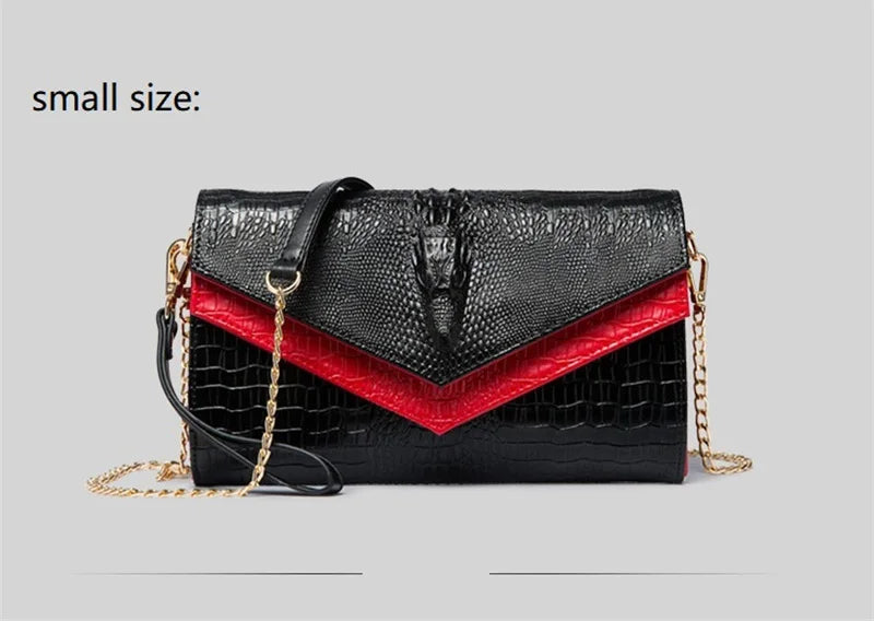 Alligator Pattern Cow Leather Clutch Bag small red black