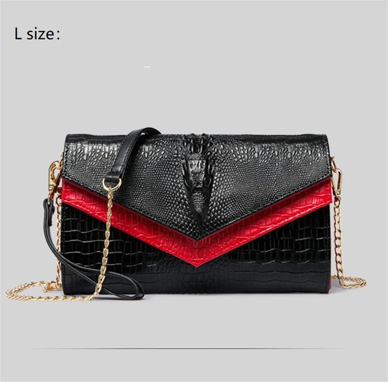 Alligator Pattern Cow Leather Clutch Bag red black