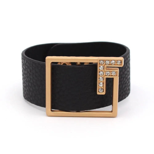 Black-Gold Crystal Charm Bangle