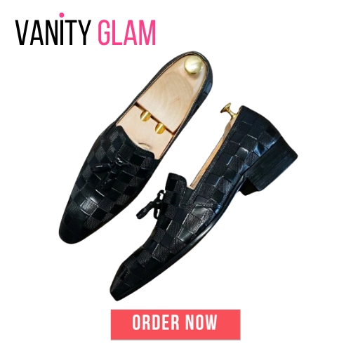 Black Brown  Plaid Prints Slip On Men's Shoes