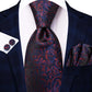 Men’s black and grey floral tie with handkerchief and cufflinks set for wedding or party
