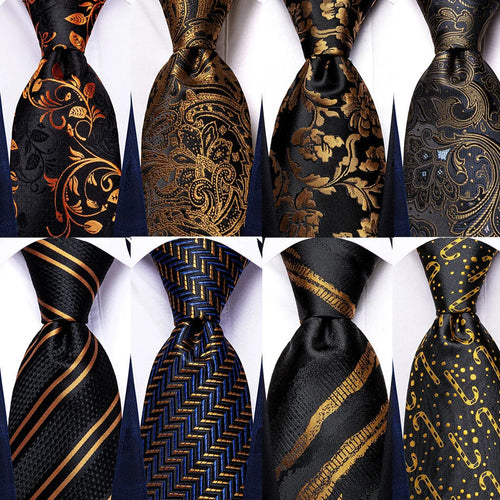 Timeless Fashion – Black Gold Paisley Striped Tie with Accessories