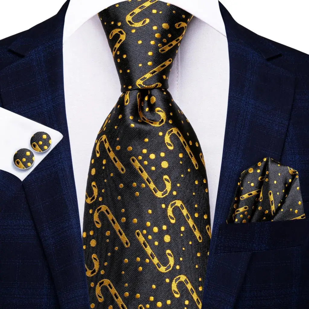Timeless Fashion – Black Gold Paisley Striped Tie with Accessories 12