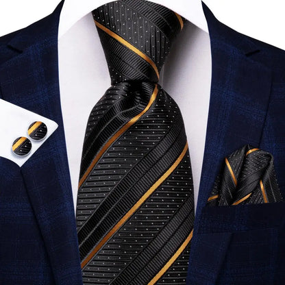 Timeless Fashion – Black Gold Paisley Striped Tie with Accessories 7