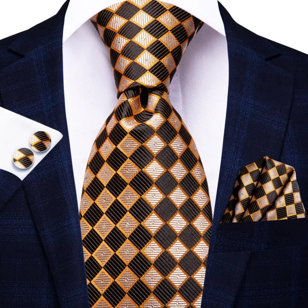 Timeless Fashion – Black Gold Paisley Striped Tie with Accessories g