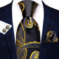 Timeless Fashion – Black Gold Paisley Striped Tie with Accessories r