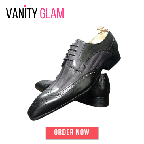 Black Mix Grey Pointed Toe Men's Leather Shoes